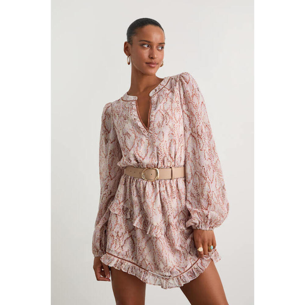 Lulus Variah Pale Pink Snake Print Long Sleeve Mini Dress - Size S